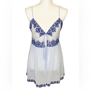 Victoria’s Secret Babydoll Lingerie Vintage Bow Tie Sheer Blue Y2K Chemise Large